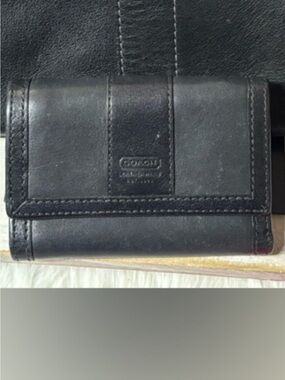 Coach Hampton  Black Leather Compact Trifold Wallet